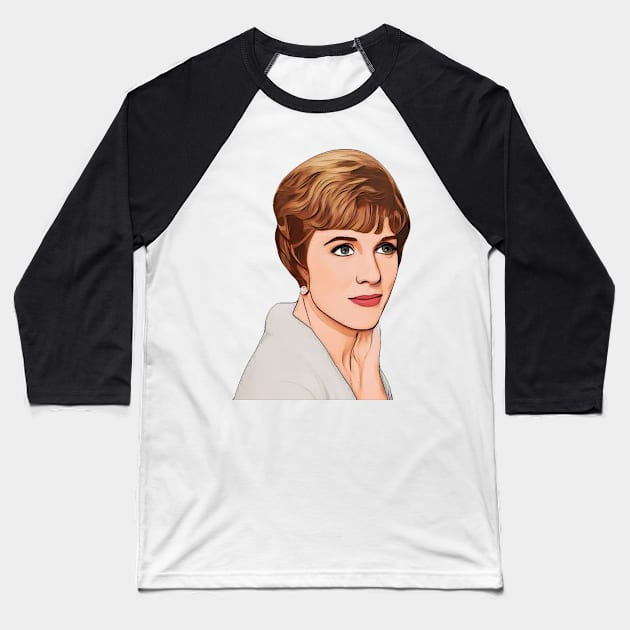 Julie Andrews Cartoon Baseball T-Shirt by baranskini